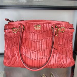 COACH Madison Kara Coral Ruched Leather Satchel Bag Purse